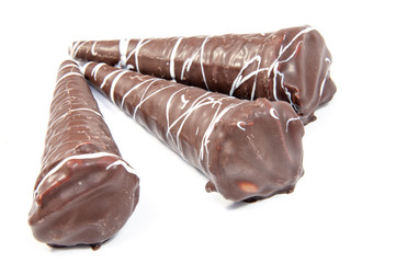 chocolate wafer sticks isolated on white background