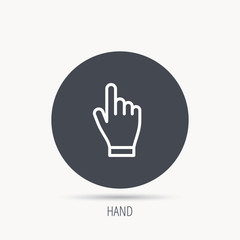 Obraz premium Click hand icon. Press or push pointer sign. Round web button with flat icon. Vector