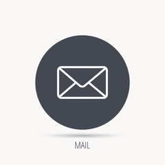 Envelope mail icon. Email message sign. Internet letter symbol. Round web button with flat icon. Vector