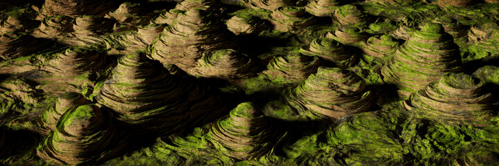 unusual abstract landscape with twisted mountain shapes (3d illustration)