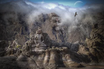 Photo sur Plexiglas Himalaya tête de bouddha dans les montagnes de l& 39 Himalaya.
