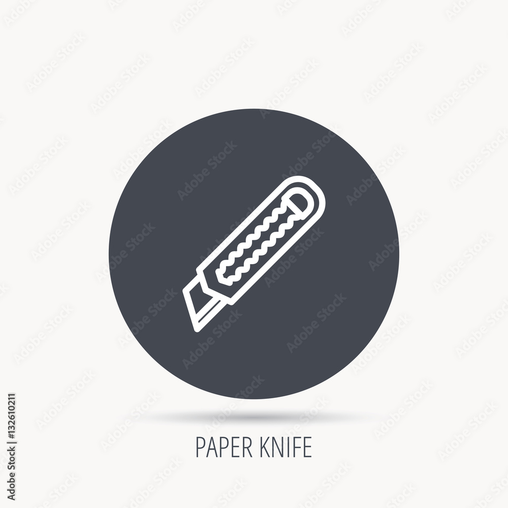 Poster paper knife icon. cutter tool sign. round web button with flat icon. vector