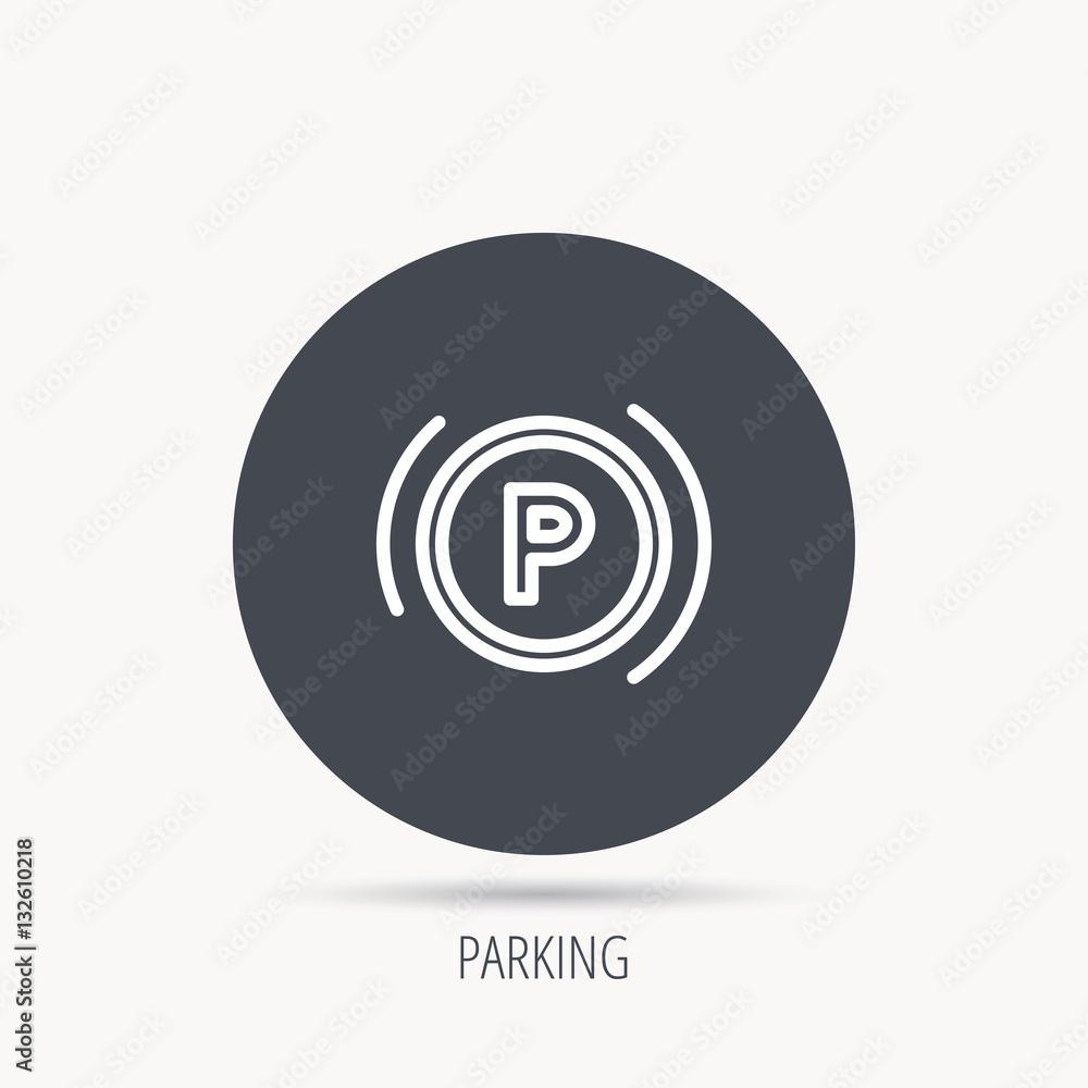 Poster parking icon. dashboard sign. driving zone symbol. round web button with flat icon. vector