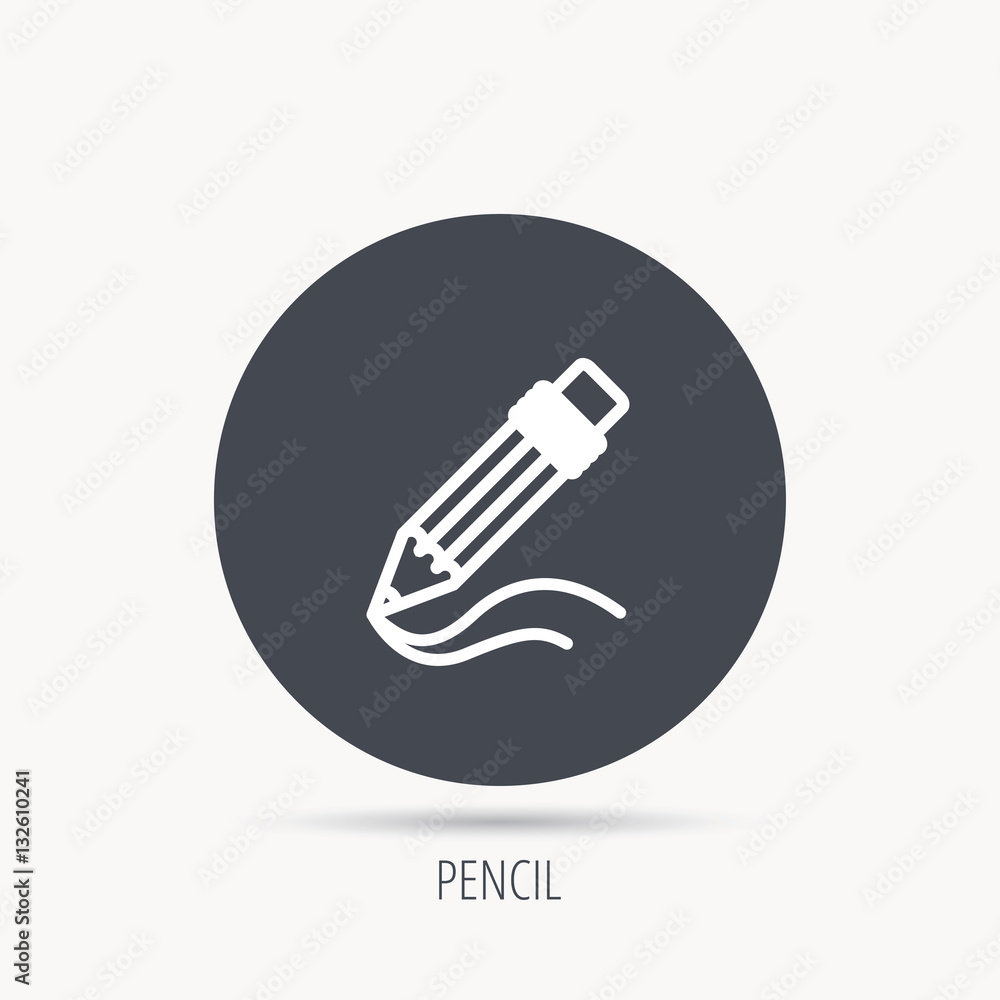 Poster pencil icon. drawing tool sign. study equipment. round web button with flat icon. vector