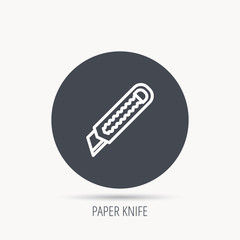 Paper knife icon. Cutter tool sign. Round web button with flat icon. Vector