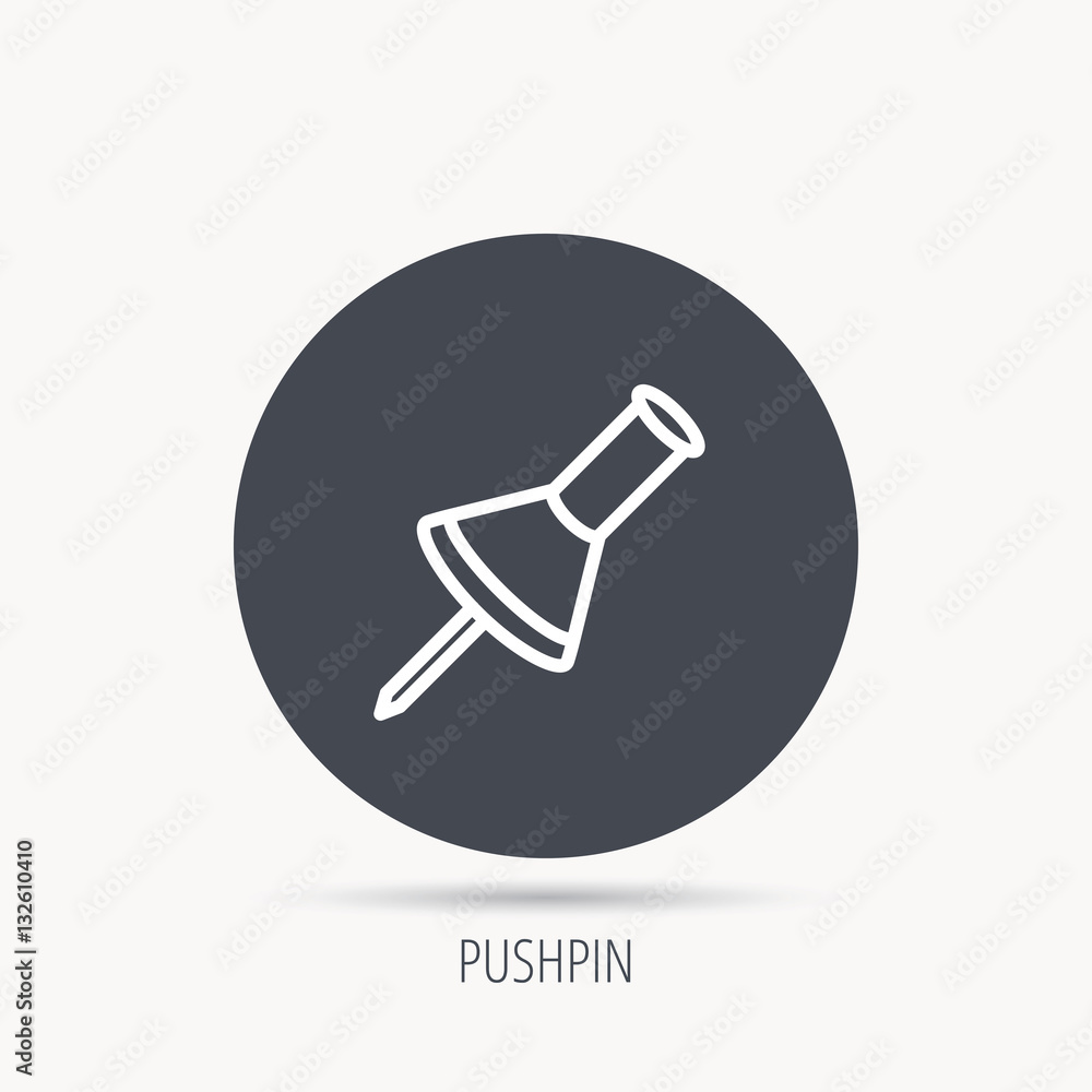 Poster pushpin icon. pin tool sign. office stationery symbol. round web button with flat icon. vector