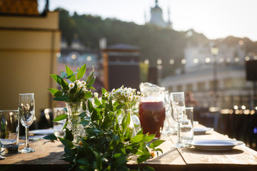 Centerpiece at a Wedding Reception wood decorations sunset