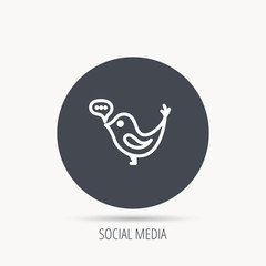 Bird with speech bubble icon. Chat talk sign. Social media concept symbol. Round web button with flat icon. Vector