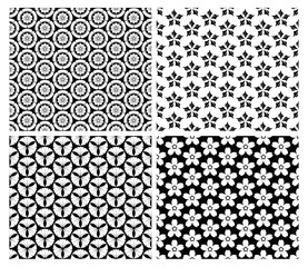 Four Japanese monotone seamless patterns