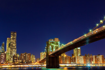 Downtown Manhattan night view from Brooklyn Bridge Park