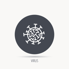 Virus icon. Molecular cell sign. Biology organism symbol. Round web button with flat icon. Vector