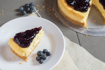 piece of freshness delicious blueberry cheese cake on plate