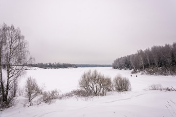 Beautiful winter landscape on a big river.