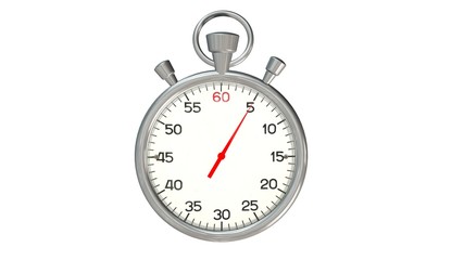 Classic stopwatch with red pointer on 5 second - isolated on white background