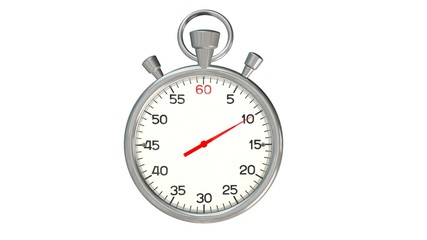 Classic stopwatch with red pointer on 10 second - isolated on white background