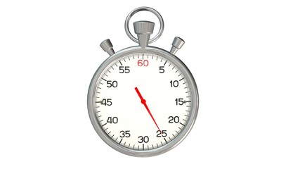 Classic stopwatch with red pointer on 25 second - isolated on white background