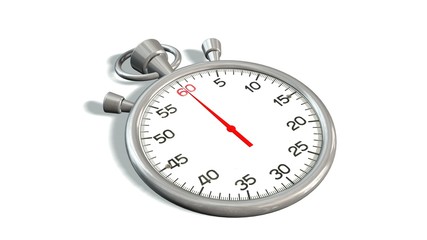 Classic stopwatch with red pointer on 60 second - isolated on white background