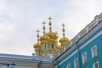Fototapeta na wymiar Golden domes of Catherine Palace in Pushkin, St. Petersburg, Rus