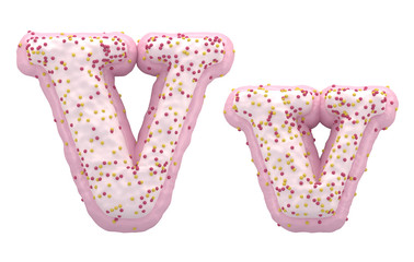 Pink and white cream font and candy on top. 