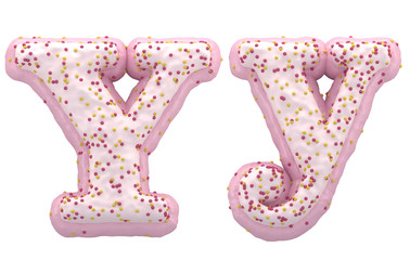 Pink and white cream font and candy on top. 