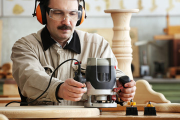 Professional woodworker in carpentry
