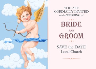 Vintage wedding invitation with cupid
