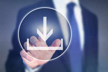 download button on touch screen, load concept, transfer data