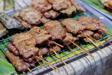 Roast pork on the stove, street food of Thailand