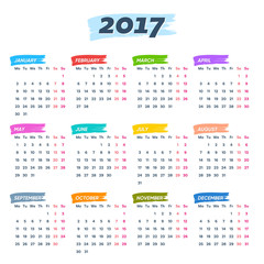 Calendar 2017 weeks start from monday