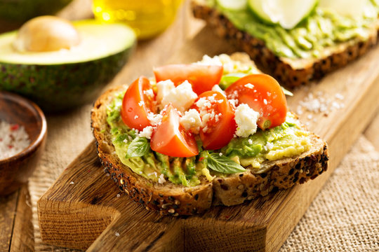 Avocado toast with tomatoes and feta