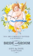 Vintage wedding invitation with cupid