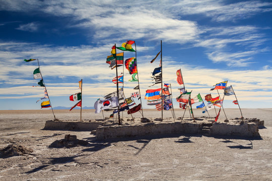 Flags at the Salar de Uyuni
