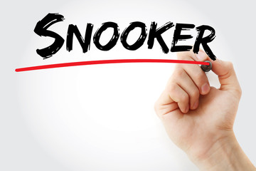 Hand writing Snooker with marker, sport concept background