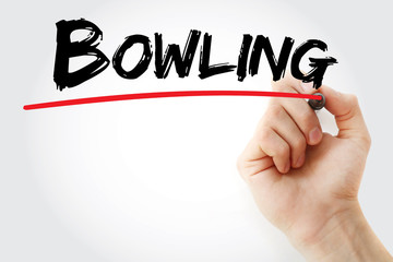 Hand writing Bowling with marker, sport concept background