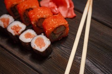 sushi, rolls, ginger, Chinese chopsticks