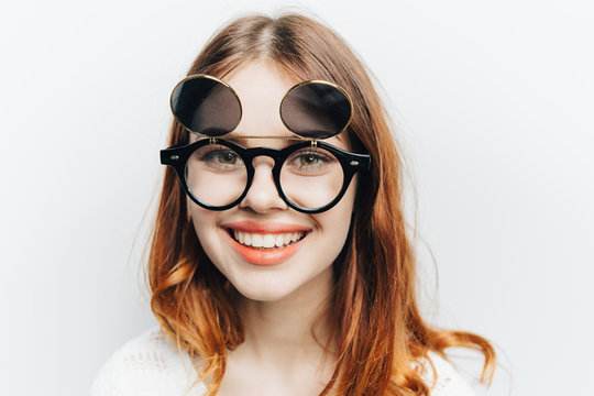 girl, girl with glasses,girl on a light background
