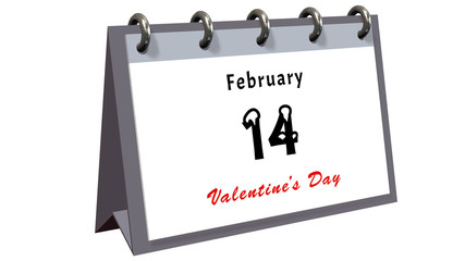 table calendar showing the date 14th of February, the Valentines Day