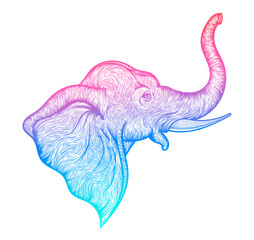 Head of a elephant in profile line art boho design. Illustration of Indian God Ganesha. Vector