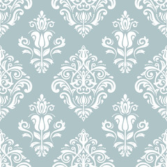 Fototapeta na wymiar Seamless classic vector light blue and white pattern. Traditional orient ornament. Classic vintage background