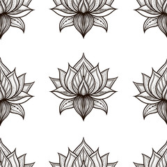 Seamless pattern with lotus flowers. Vector hand drawn illustration.