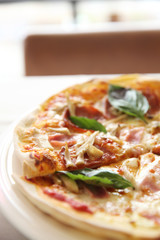 pizza on wood background