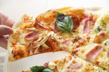 pizza on wood background