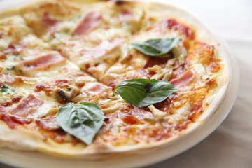 pizza on wood background