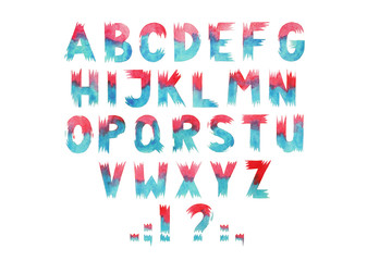 Colorful watercolor aquarelle font type handwritten hand draw abc alphabet letters