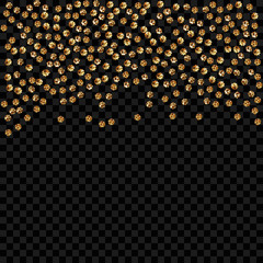 Gold dot isolated on transparent background. Confetti celebration, Falling golden abstract decoration for party, birthday celebrate, anniversary or event. Festival decor. Vector illustration