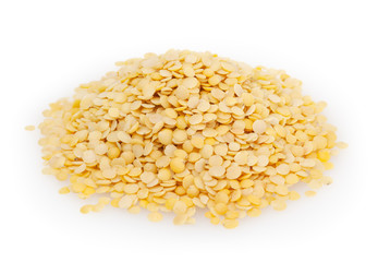 Yellow lentils isolated on white background with clipping path