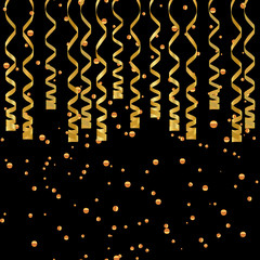 Serpentine ribbons, isolated on background. Streamers confetti . Vector Illustration of Golden decoration. Falling light decoration for party, birthday celebrate, anniversary or event, festive.
