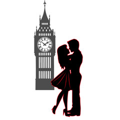 Vector ilustration of lovers silhouette in London, innamorati silhouette vettoriali a Londra