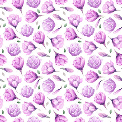 Seamless pattern of watercolor romantic magnolia isolated on white background