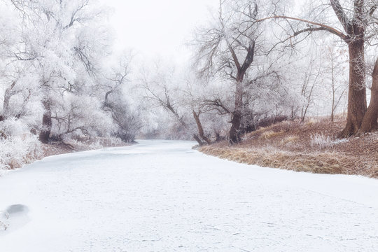 Frozen up river on a cold December day